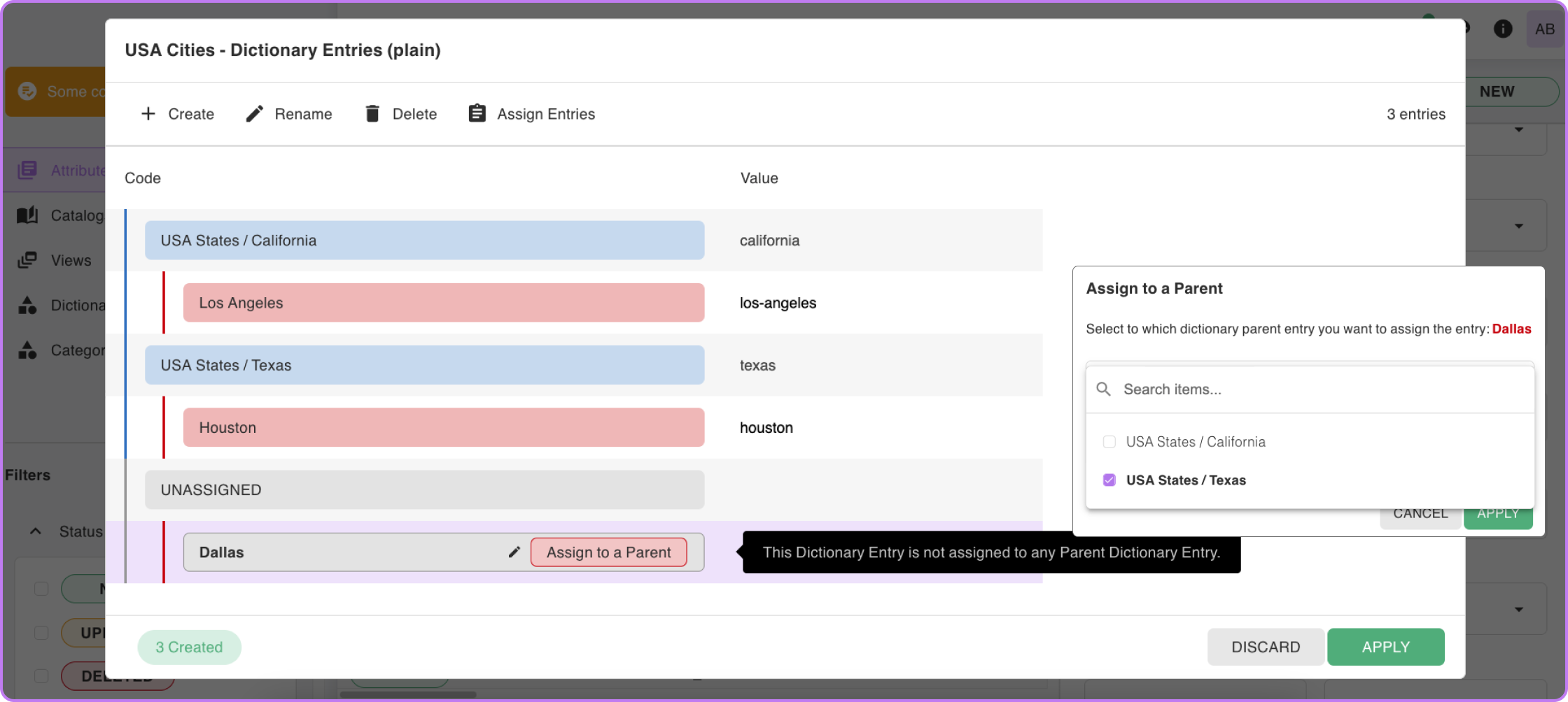 Example Dictionary Parents in SeeCommerce