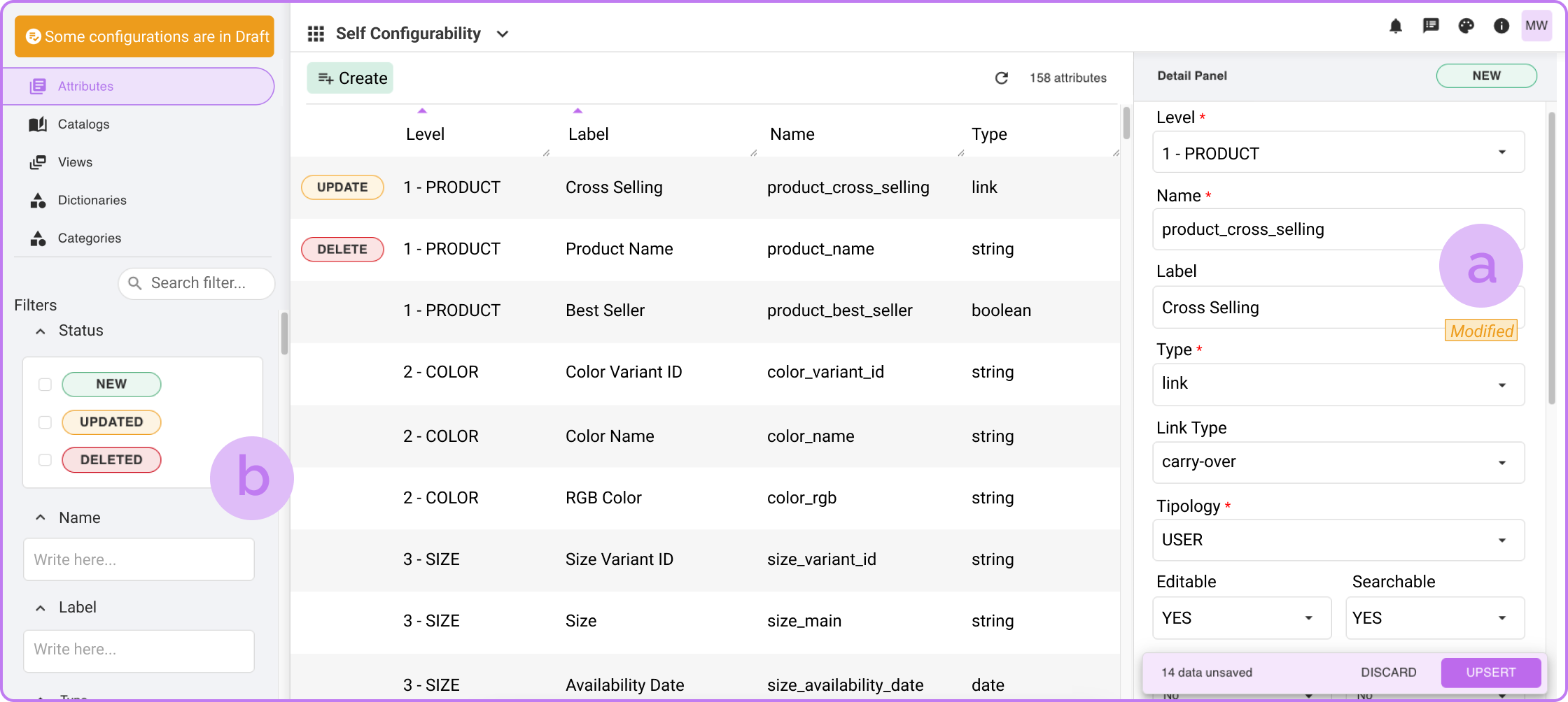 Self Configurability preview status filter and status label on properties SeeCommerce